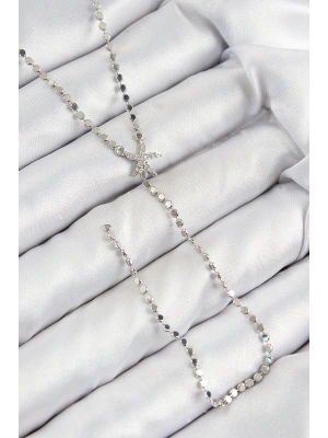 Pirinç Zirkon Taşlı Ezme Zincirli Deniz Yıldızı Model Gümüş Renk Y Kolye