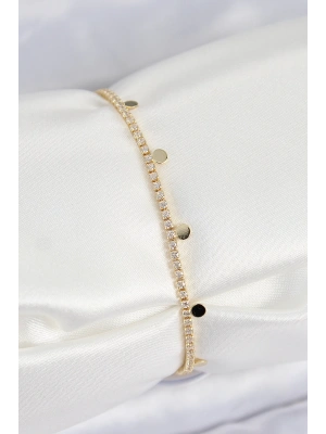 Pirinç Zirkon Taşlı Ezme Zincirli Sıralı Model Gold Renk Kadın Bilekilk