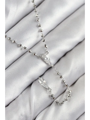 Pirinç Zirkon Taşlı Gümüş Renk Kadın Y Kolye