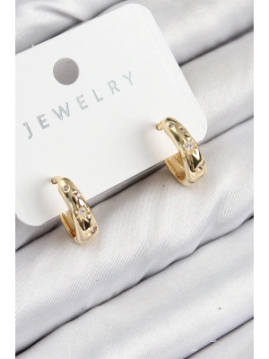 Pirinç Zirkon Taşlı Halka Model Gold Renk Kadın Küpe