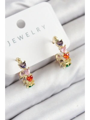 Pirinç Zirkon Taşlı Kalp Model Gold Renk Kadın Küpe