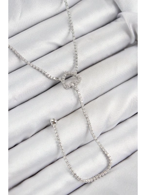 Pirinç Zirkon Taşlı Kalp Model Gümüş Renk  Y Kolye