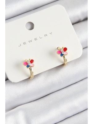 Pirinç Zirkon Taşlı Kelebek Model Gold Renk Çocuk Küpe