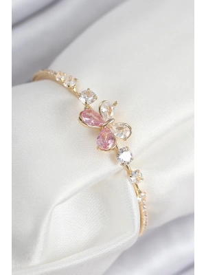 Pirinç Zirkon Taşlı Kelebek Model Gold Renk Kadın Bileklik