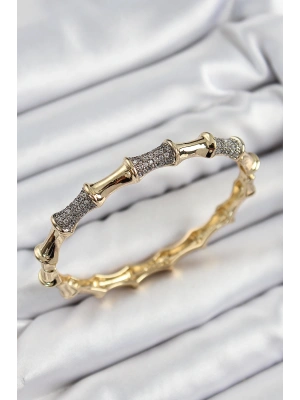 Pirinç Zirkon Taşlı Kemik Model Gold Renk Vip Kadın Bileklik