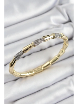 Pirinç Zirkon Taşlı Kemik Model Gold Renk Vip Kadın Bileklik