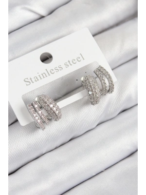 Pirinç Zirkon Taşlı Kıvrımlı Model Gümüş Renk Kadın Küpe