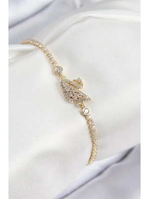 Pirinç Zirkon Taşlı Kuğu Model Gold Renk Kadın Bileklik