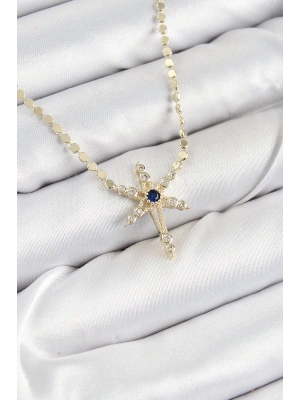 Pirinç Zirkon Taşlı Kutup Yıldızı Model Ezme Zincir Gold Renk Kadın Kolye