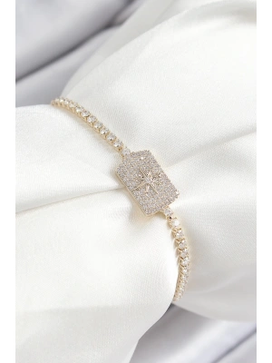 Pirinç Zirkon Taşlı Kutup Yıldızı Model Gold Renk Asansörlü Kadın Bileklik