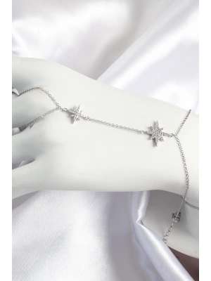 Pirinç Zirkon Taşlı Kutup Yıldızı Model Gümüş Renk Kadın Şahmeran