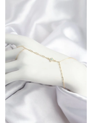 Pirinç Zirkon Taşlı Mavi Boncuklu Yonca Model Gold Renk Şahmeran