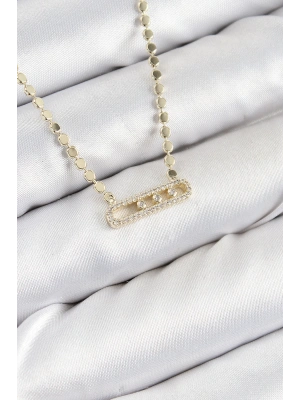 Pirinç Zirkon Taşlı Messika Model Ezme Zincir Gold Renk Kadın Kolye