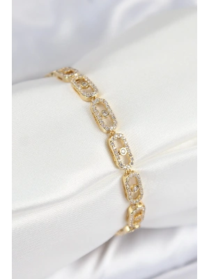 Pirinç Zirkon Taşlı Messika Model Gold Renk VIP Seri Kadın Bileklik