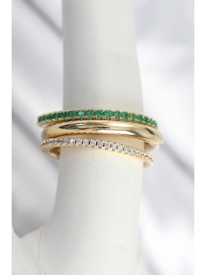 Pirinç Zirkon Taşlı Mix Renk 3Lü Kadın Yüzük