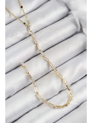 Pirinç Zirkon Taşlı Model Gold Renk Y Kolye