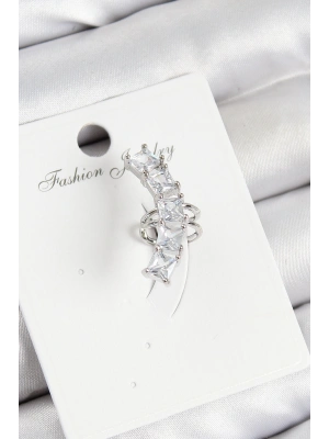 Pirinç Zirkon Taşlı Model Gümüş Renk Sağ Kıkırdak Küpe