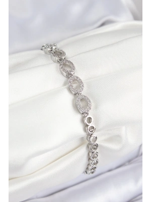 Pirinç Zirkon Taşlı Oval Model Gümüş Renk Kadın Bileklik