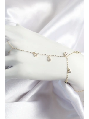 Pirinç Zirkon Taşlı Sallantılı Damla Model Gold Renk Kadın Şahmeran