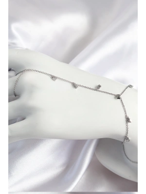 Pirinç Zirkon Taşlı Sallantılı Model Gümüş Renk Kadın Şahmeran