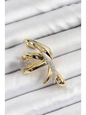 Pirinç Zirkon Taşlı Sıkıştırma Sağ Kıkırdak Gold Renk Kadın Küpe