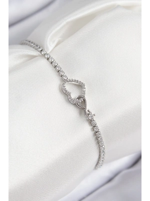 Pirinç Zirkon Taşlı Sonsuzluk Kalp Model Gümüş Renk Kadın Bileklik