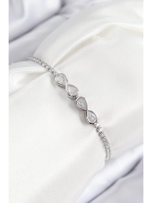 Pirinç Zirkon Taşlı Sonsuzluk Model Gümüş Renk Asansörlü Kadın Bileklik