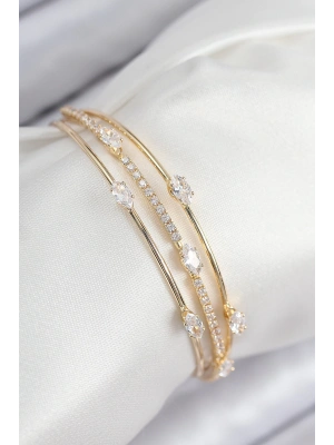 Pirinç Zirkon Taşlı Su Yolu Model Gold Renk Kadın Bileklik