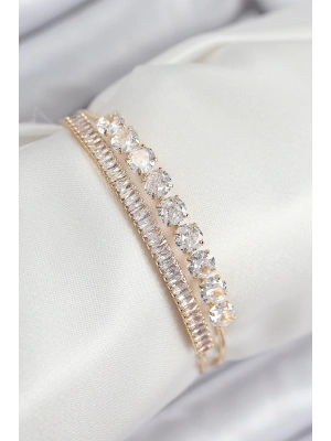 Pirinç Zirkon Taşlı Su Yolu Model Gold Renk Kadın Bileklik