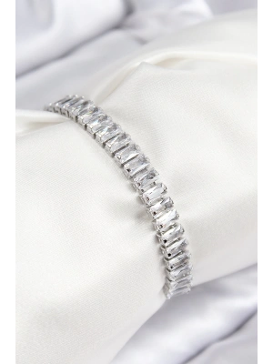 Pirinç Zirkon Taşlı Su Yolu Model Gümüş Renk Asansörlü Kadın Bileklik