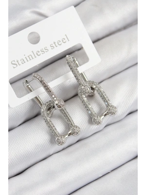 Pirinç Zirkon Taşlı Tifany Model Gümüş Renk Kadın Küpe