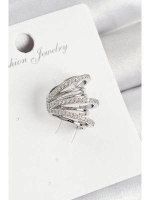 Pirinç Zirkon Taşlı Yay Model Gümüş Renk Sağ Kıkırdak Küpe