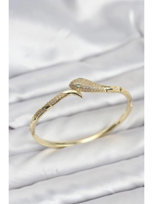 Pirinç Zirkon Taşlı Yılan Model Kadın Kelepçe Bileklik