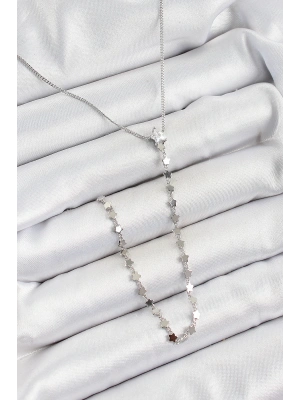 Pirinç Zirkon Taşlı Yıldız Figürlü Y Model Gümüş Renk Kadın Kolye