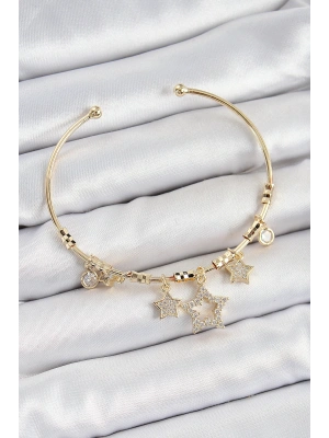 Pirinç Zirkon Taşlı Yıldız Model Gold Renk Charm Bileklik