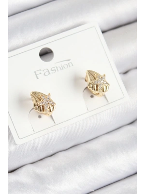 Pirinç Zirkon Taşlı Yıldız Model Gold Renk Çocuk Küpe