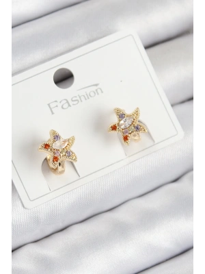 Pirinç Zirkon Taşlı Yıldız Model Gold Renk Çocuk Küpe