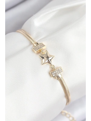 Pirinç Zirkon Taşlı Yıldız Model Gold Renk Kadın Bileklik
