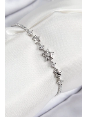 Pirinç Zirkon Taşlı Yıldız Model Gümüş Renk Kadın Bileklik