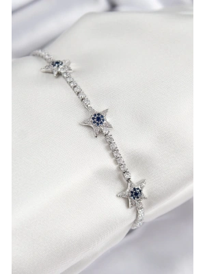 Pirinç Zirkon Taşlı Yıldız Model Gümüş Renk Kadın Bileklik