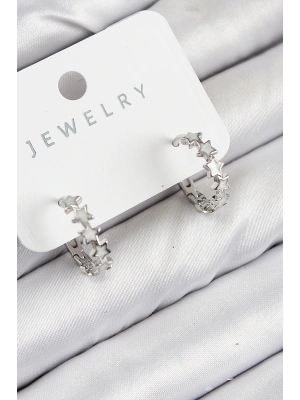 Pirinç Zirkon Taşlı Yıldız Model Gümüş Renk Kadın Küpe