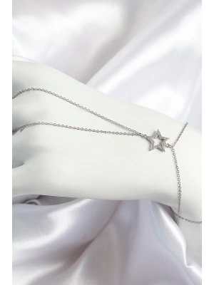 Pirinç Zirkon Taşlı Yıldız Model Gümüş Renk Kadın Şahmeran