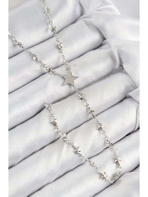 Pirinç Zirkon Taşlı Yıldız Model Gümüş Renk Y Kolye
