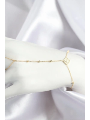 Pirinç Zirkon Taşlı Yonca Model Gold Renk Şahmeran