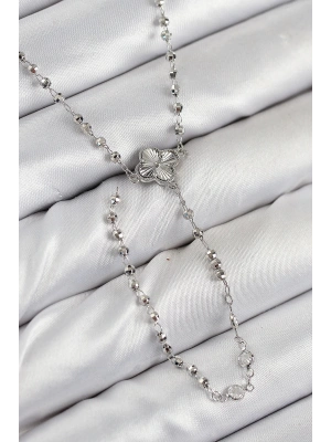 Pirinç Zirkon Taşlı Yonca Model Gümüş Renk Kadın Y Kolye