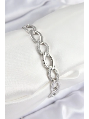Pirinç Zirkon Taşlı Zincir Model Gümüş Renk Kadın Bileklik