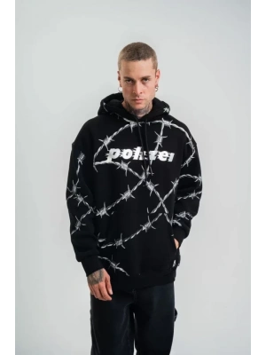 POLIZEI Premium Kalite Kapşonlu Varak Ve Pano Baskılı SweatShirt - Siyah