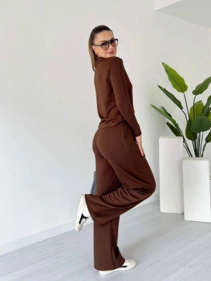 Polo yaka alt üst kollu modal takım kahve pt