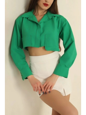 Poplin crop gömlek yeşil s3060