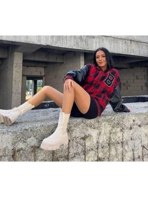 Pötikare Desen Nakışlı Kolej Ceket - Kırmızı